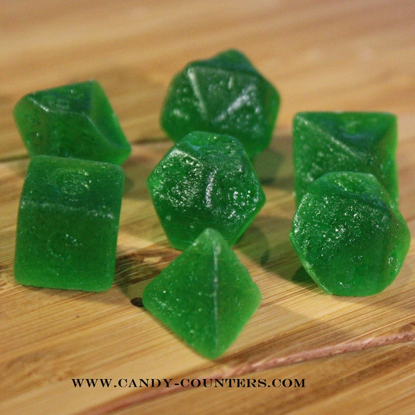 Green Apple Candy Dice Set, Kohakutou Gummies, Magic the Gathering, Polyhedral life Counters, Tabletop Role Play, Card Game Candies