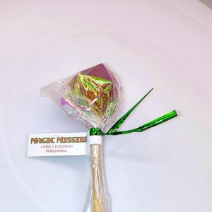 Magic Missile Watermelon D20 LOLLIPOP Diabetic Candy, Isomalt Bead Counters, Edible D20 Dice, Dungeons & Dragons Tabletop Game