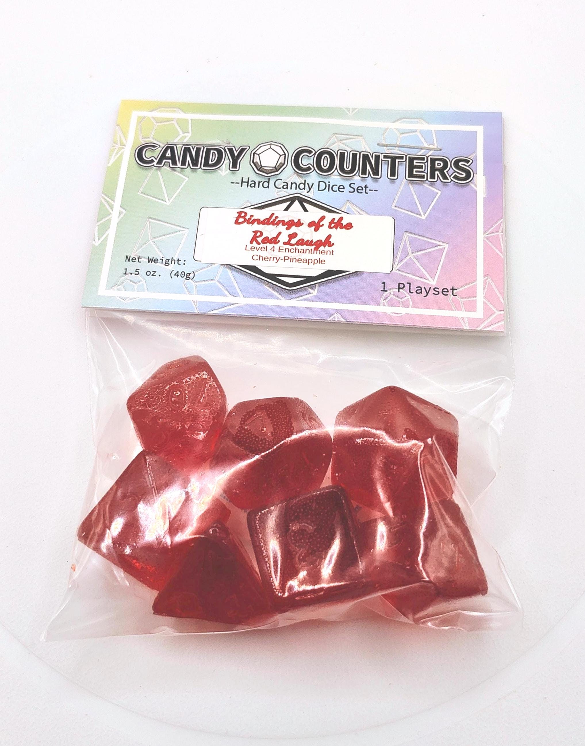 Bindings of the Red Laugh, Cherry Pineapple HARD CANDY DICE playset, Isomalt Candies, Cake Decoration, Dessert Garnish Topping