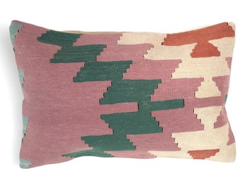 Unique vintage kilim pillow from Anatolia. 60 x 40 cm. Wool boho cushion.