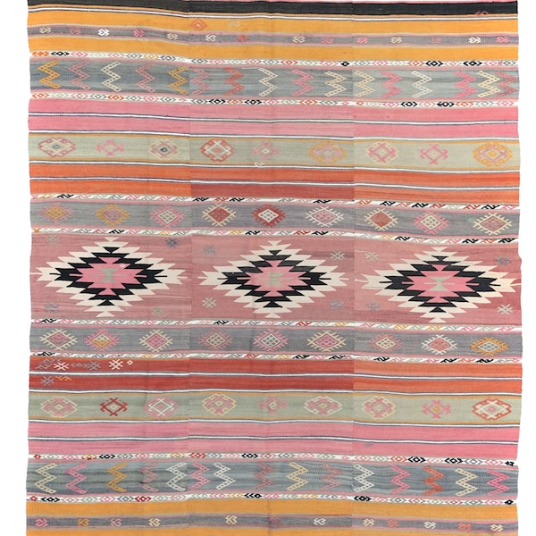 Vintage Kilim from the region of Antalya/ Turkey. 223 x 172 cm.  Wool on cotton.