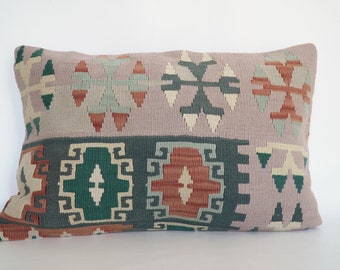 Unique kilim pillow from Turkey. 60 x 40 cm. Wool boho cushion.