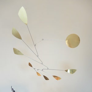 Mid-century artist's brass hanging mobile, 70 x 80 cm