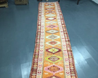 Pale Color Oushak Runner Rug, Pink and Orange Color Home Decor Kitchen and Hallway Rug, fast and free shipping CODE:963