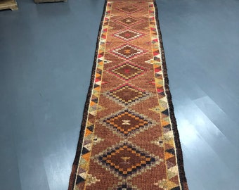 Soft Red and Orange Handmade Oushak Runner Rug, size 2''10x12''10 feet, Home Decor Rug, fast and free shipping  CODE:962