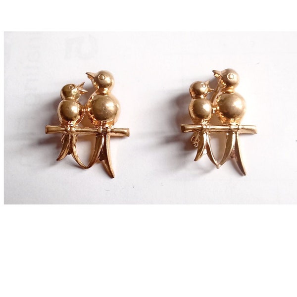 VINTAGE 2-PIN; 2 Sparrows on a Branch; Retro Gold Tone Brooches; Vintage 40s; For her; Collectible; Vintage French.