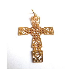 VINTAGE CROSS PENDANT; Gold Tone Filigree Cross; Vintage 80s; For Her or Him; Communion gift; Religious Jewel Collection.