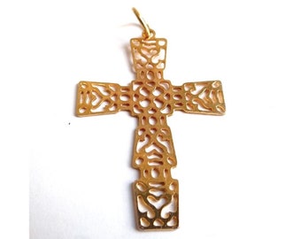 VINTAGE CROSS PENDANT; Gold Tone Filigree Cross; Vintage 80s; For Her or Him; Communion gift; Religious Jewel Collection.