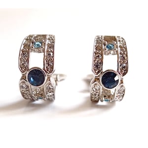 VINTAGE Semi Hoop EARRINGS; Art Deco Style Clips; Silver Tone Clips & Rhinestones; Vintage 2000s; For her; Vintage fashion.
