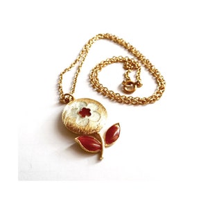 ORENA NECKLACE; Enamel Flower Pendant Necklace; Vintage 90s; For her; French Jewel Signed; Collectable.