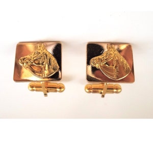 VINTAGE HORSE HEAD CUFFLINKS; Gold Plated, Vintage 60s, Collectibles, Chic and Vintage Men's Jewelry.