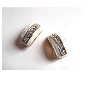 ART DECO CLIPS; Vintage 80s; Gold Enamel & Rhinestone Semi Hoop Clips; For her; Collectibles; Vintage Fashion; French Vintage.