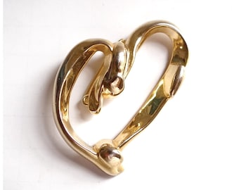 HEART BROOCH; Brooch Your Gold Heart Pattern; Vintage 90s; For her; Engagement gift;