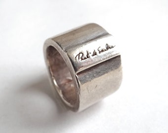 PRAT RING From SEABRA, Modernist Design Silver Tone Ring, Vintage 2000s, For Him or Her, Designer Ring, Signed French Jewelry.