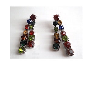 Rhinestone EARRINGS; Art Deco Style Buckles; Vintage 2000s; For her; Multicolored Earrings.
