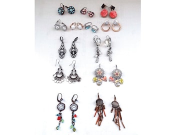 EARRINGS In LOT; 13 Pairs of Earrings; Sleeper Loops & Chandeliers; 80s/90s; For her; Collectibles.