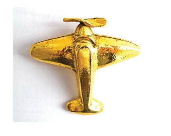 UITSTEKENDE BROCHE; Goudkleurige broche met vliegtuigpatroon; Vintage jaren 2000; Voor haar of hem; Vintage Franse sieraden; Verzamelbaar.