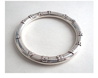 PRAT BRACELET From SEABRA, Modernist Design Silver Tone Bangle, 2000s, For Him or Her, Designer Bracelet, Signed French Jewelry.