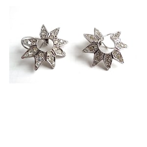 FLOWER CLIPS IN Rhinestones; Silver & Shiny Clips; Art Deco style; Vintage 80s; For her; Couture Buckles.