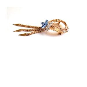 VINTAGE BROOCH; Ribbon Pattern Brooch; Gold Tone & Rhinestone Brooch; Vintage 50s; Art Deco style; For her; Collectable.