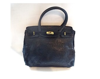 SAC À MAIN VINTAGE, Sac Cuir Grainé noir Façon Birkin, Vintage Années 2000, Pour Elle, Sac Iconique & Intemporel, Collectible.