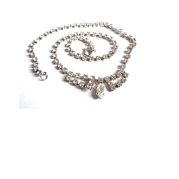 Rhinestone Necklace; Art Deco Style Necklace; Silver Tone & Rhinestone Choker Necklace; Vintage 90s; For her; Collectable.