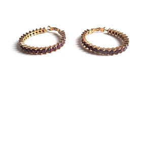 GOLD AND PINK CRYSTAL HOOP HOOPS; large Creoles