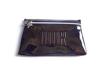 CHRISTIAN DIOR POCHETTE; Black Patent Leather Bag Signed Dior; Makeup Bag C.Dior; Vintage 2000s; For Her; French Fashion Accessory.