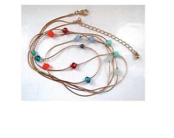 COLLIER SAUTOIR Or et Perles; Collier de Perles à Facettes; Collier de perles en couleur; Cadeau pour Elle; Collier Chic Bohème.