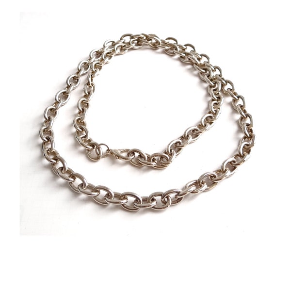 COLLIER SAUTOIR CHAÎNE; Vintage Années 90; Grand Collier Chaîne Maille Forçat; Collier Chaîne Argent; Pour Elle ou Lui; Mode Vintage.