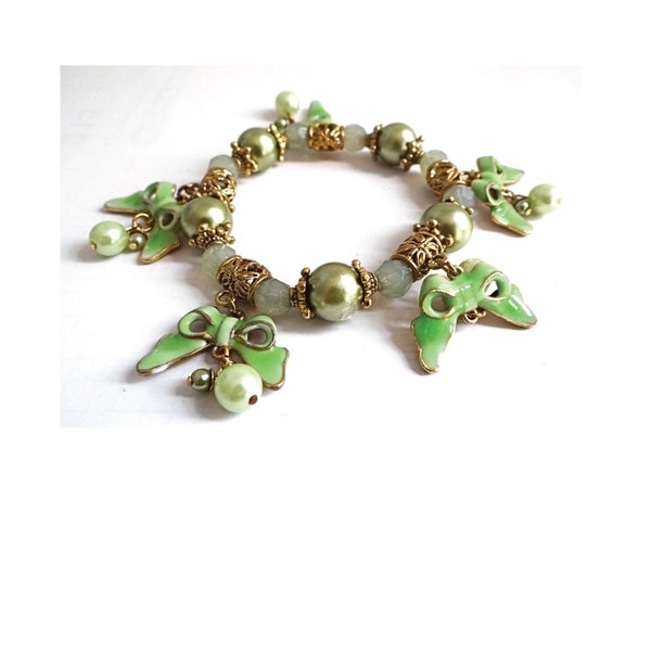 BRACELET SIGNED IKITA; Vintage 2000s; For her; Green Butterflies Charm Bracelet; For her; Vintage Fashion; French Vintage.