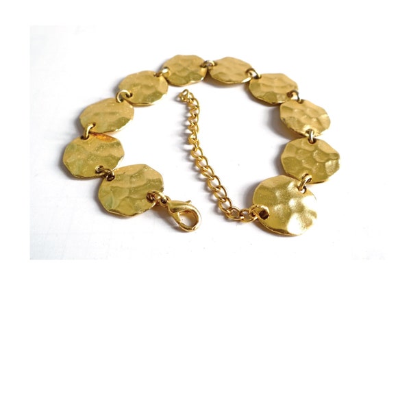 BRACELET TON OR; Bracelet Disques ton Or; Bracelet Signé L R; Vintage Années 80; Pour Elle; Bijou Vintage Signé; Collectible.