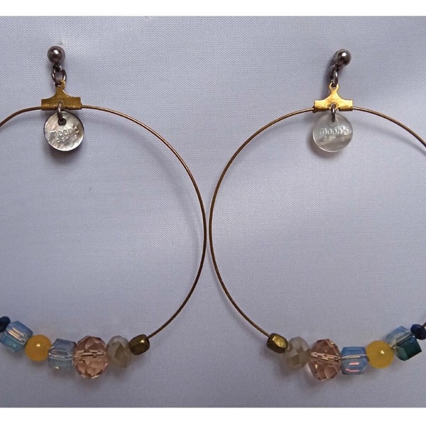 SIGNÉES MOON PARIS; Boucles d'oreille Créoles; Années 2000; Boucles d'oreille Moon Paris; Pour Elle; Français Vintage; Bijoux de créateur.