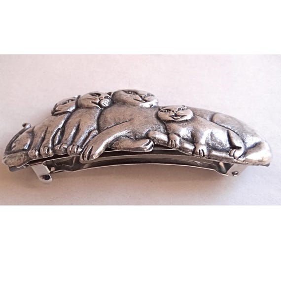HAIR ACCESSORY; Cat Hair Clip, Antique Silver Tone Barrette  display picture 1
