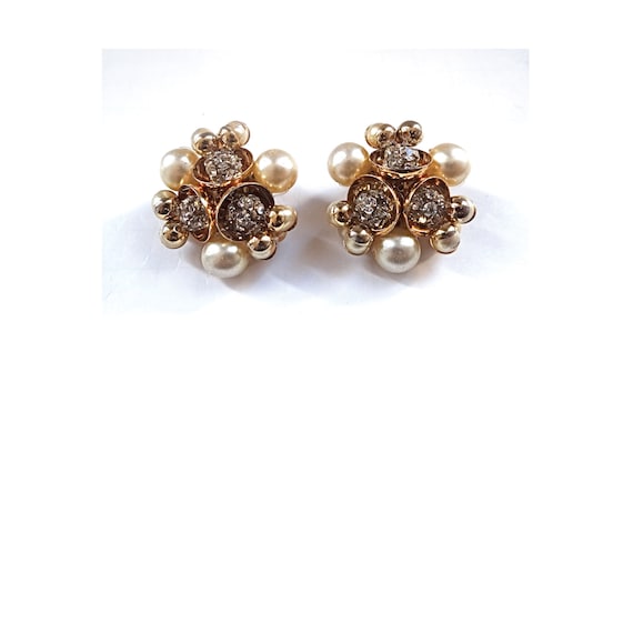 VINTAGE EARRINGS; Flower ear clips; 70s; Cocktail