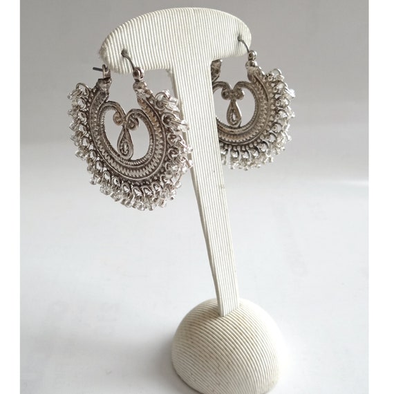 ETHNIC CREOLES; Silver Tone Earrings; Vintage 70s… - image 7