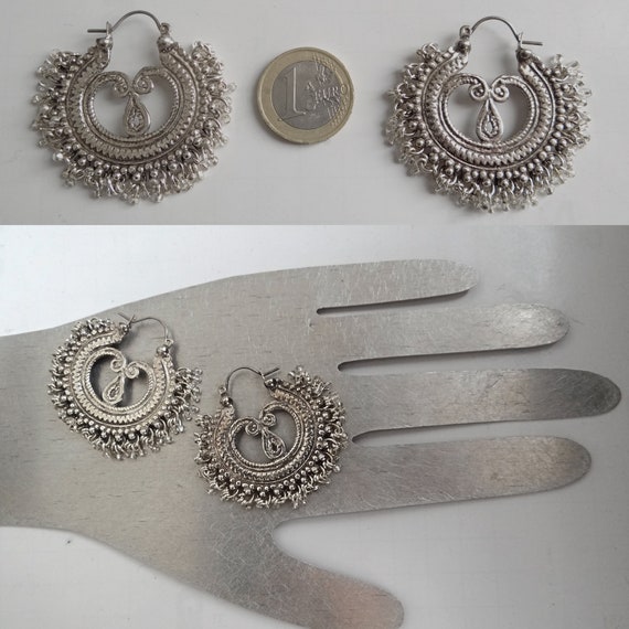 ETHNIC CREOLES; Silver Tone Earrings; Vintage 70s… - image 10