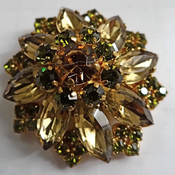 RHINESTONE FLOWER BROOCH; Vintage 40s; Retro pin;… - image 7