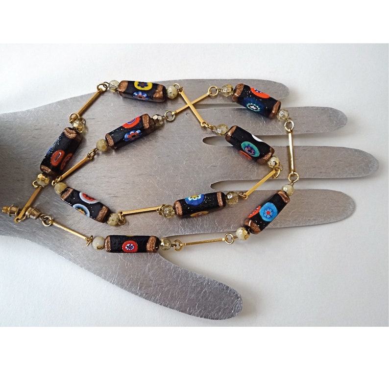 50s; Gift for her; Vintage jewelry. Vintage necklace Murano beads Collar necklace Millefiori beads
