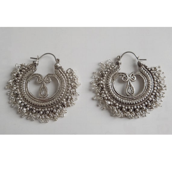 ETHNIC CREOLES; Silver Tone Earrings; Vintage 70s… - image 6