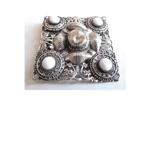 Broche Vintage Signée Gil D'Agena - Style Art Déco Années 80 - Agate & Laiton Doré