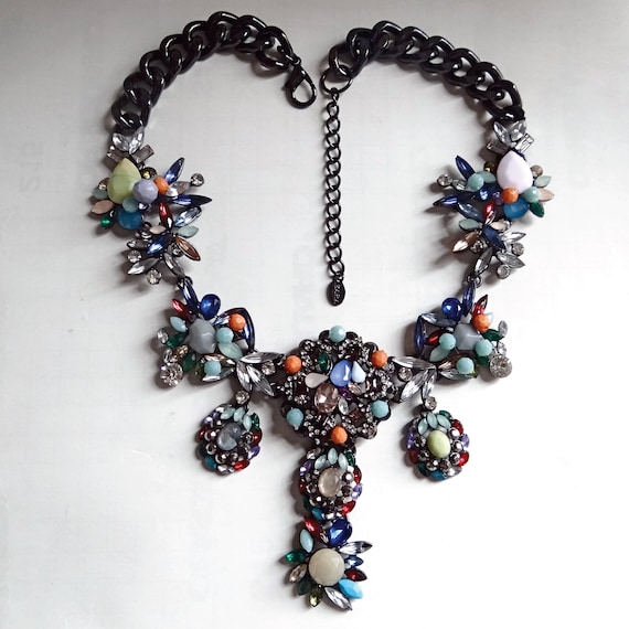 Collier Statement Zara - Modèle Floral Avec Cristaux Rhinestone, Doré (Neuf Sans Emballage)