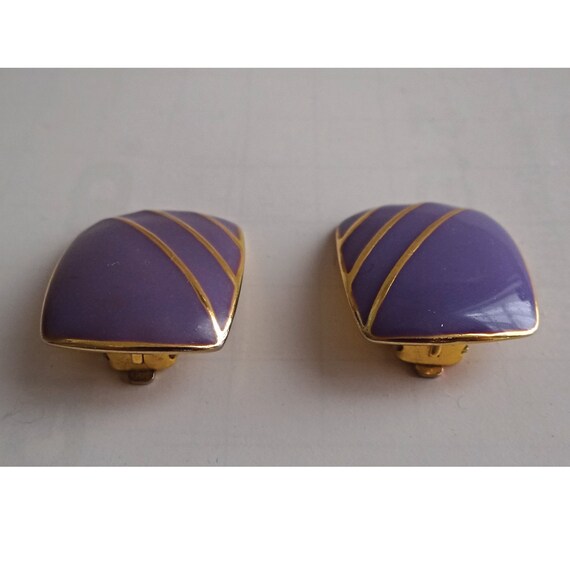ART DECO STYLE; Clips Gold and Purple Enamel; Vin… - image 3