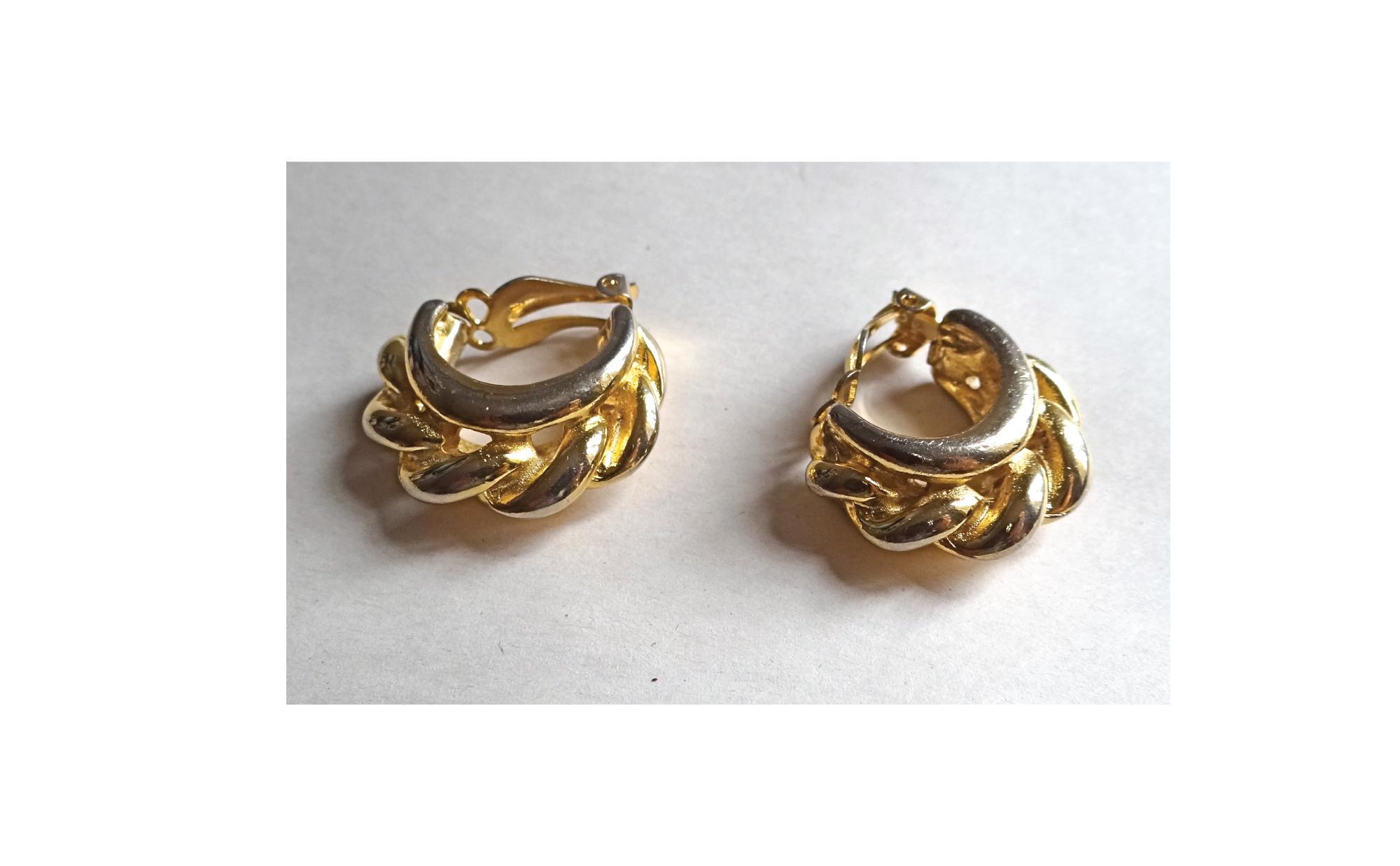 Boucles D'oreilles Créoles Clips - Vintage Neuves De Stock - Dorées