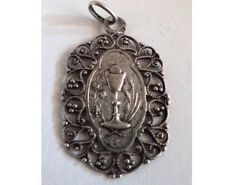 MEDALHA ARTE NOVA; Medalha de Prata Religiosa; 1900; Colecionável; Joias religiosas; Feito na França; Para ela ou para ele.
