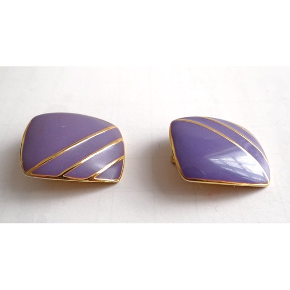 ART DECO STYLE; Clips Gold and Purple Enamel; Vin… - image 2