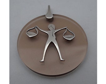 VINTAGE MEDAL Sign of THE ZODIAQUE; 1960s; Collectible; For her or for Him; Silver Jewel - Plexi; Vintage French Jewel.