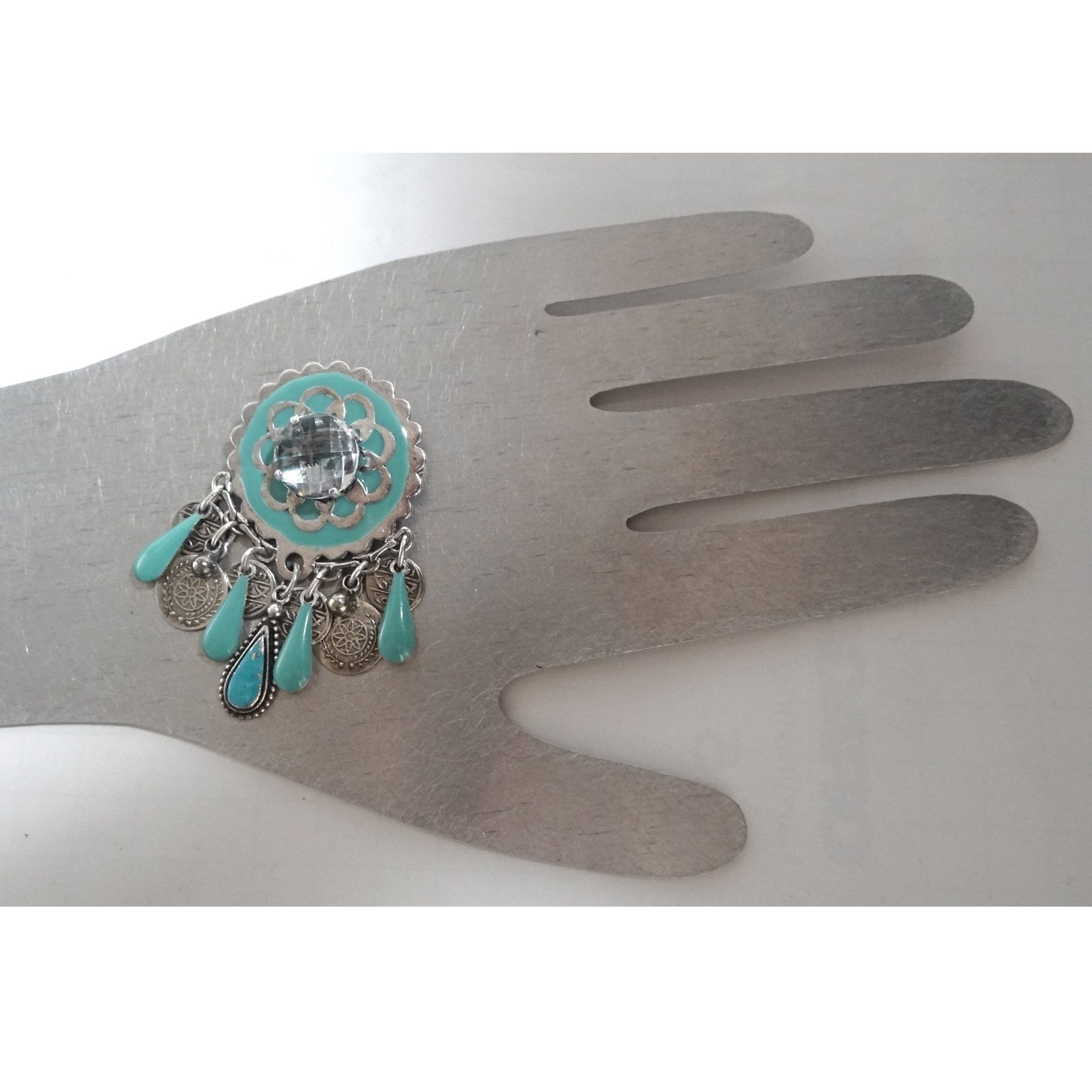 Broche Vintage Réminiscence Zoe Coste - Style Ethnique Amérindien Navajo - Bleu