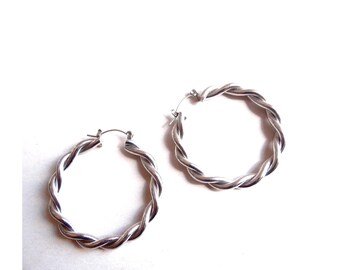 LARGE TWISTED HOOPS; Vintage Pierced Earrings, Vintage 2000s, for