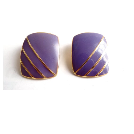 ART DECO STYLE; Clips Gold and Purple Enamel; Vin… - image 1
